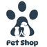 Logo of a pet shop with paw prints and two dogs inside on a white background