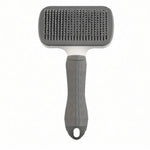 A gray pet grooming brush with dimension lines and text showing its height of 7.71 inches (20 cm) and width of 4.